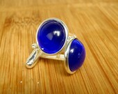 Merced Rimmed Edge Cat's Eye Cuff Links / 1 Pair Something Blue/ Groom / Groomsmen / Best Man Gift Cufflinks