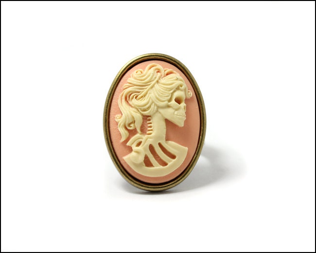 Pink Victorian Cameo Skeleton Adjustable Ring