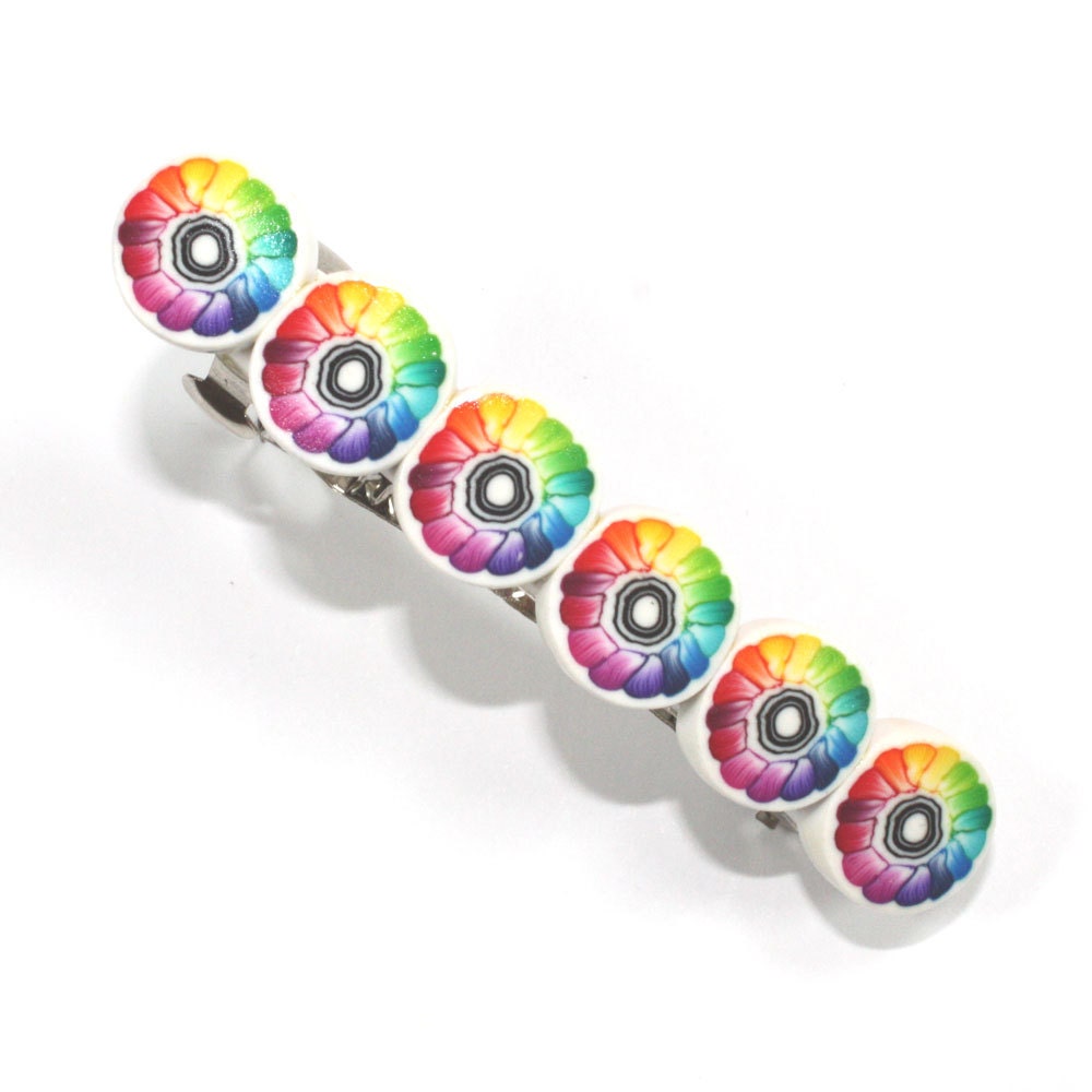 Elegant colorful barrette, polymer clay barrette, rainbow colors barrette, hair accessory for kids and teens, rainbow flower