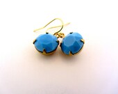Dangle Earrings, Vintage Turquoise in Brass Settings, Vintage Dangles, Blue Earrings