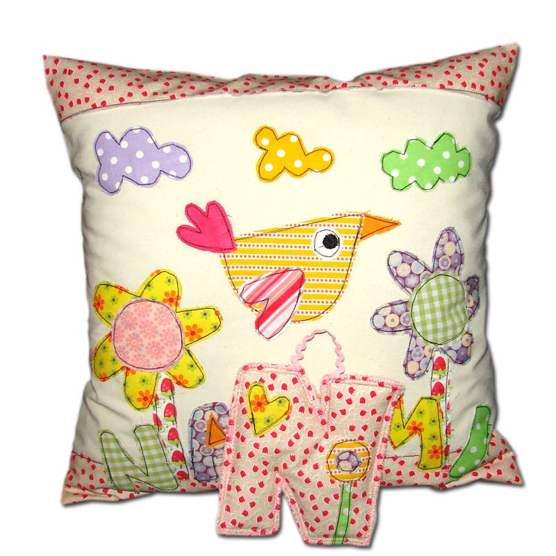 Bird Kids Pillow Personalized Pillow Case Cushion Custom Name & Design bright colors