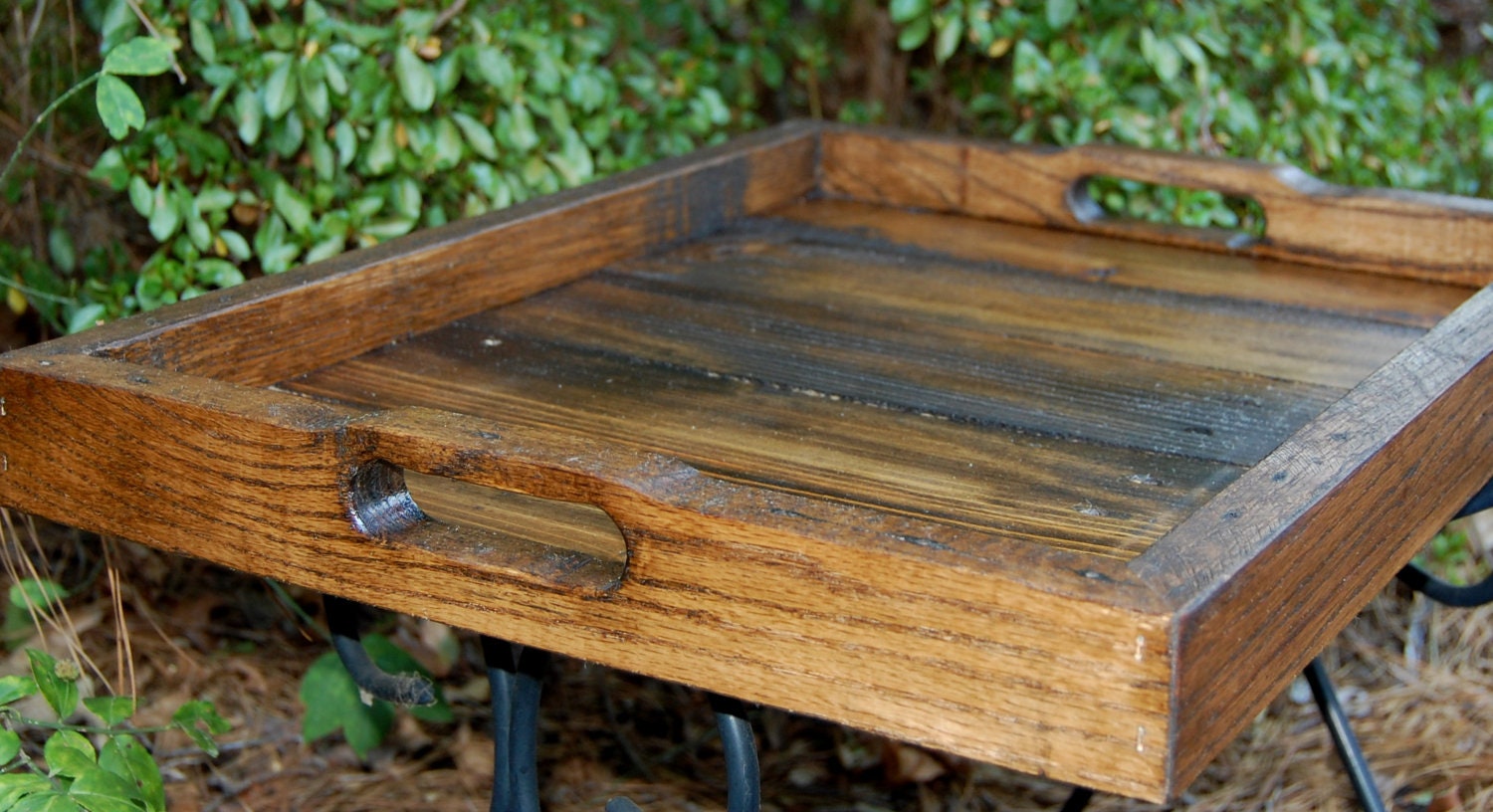 Large Dark Walnut Serving Tray from Recycled Pallet Wood