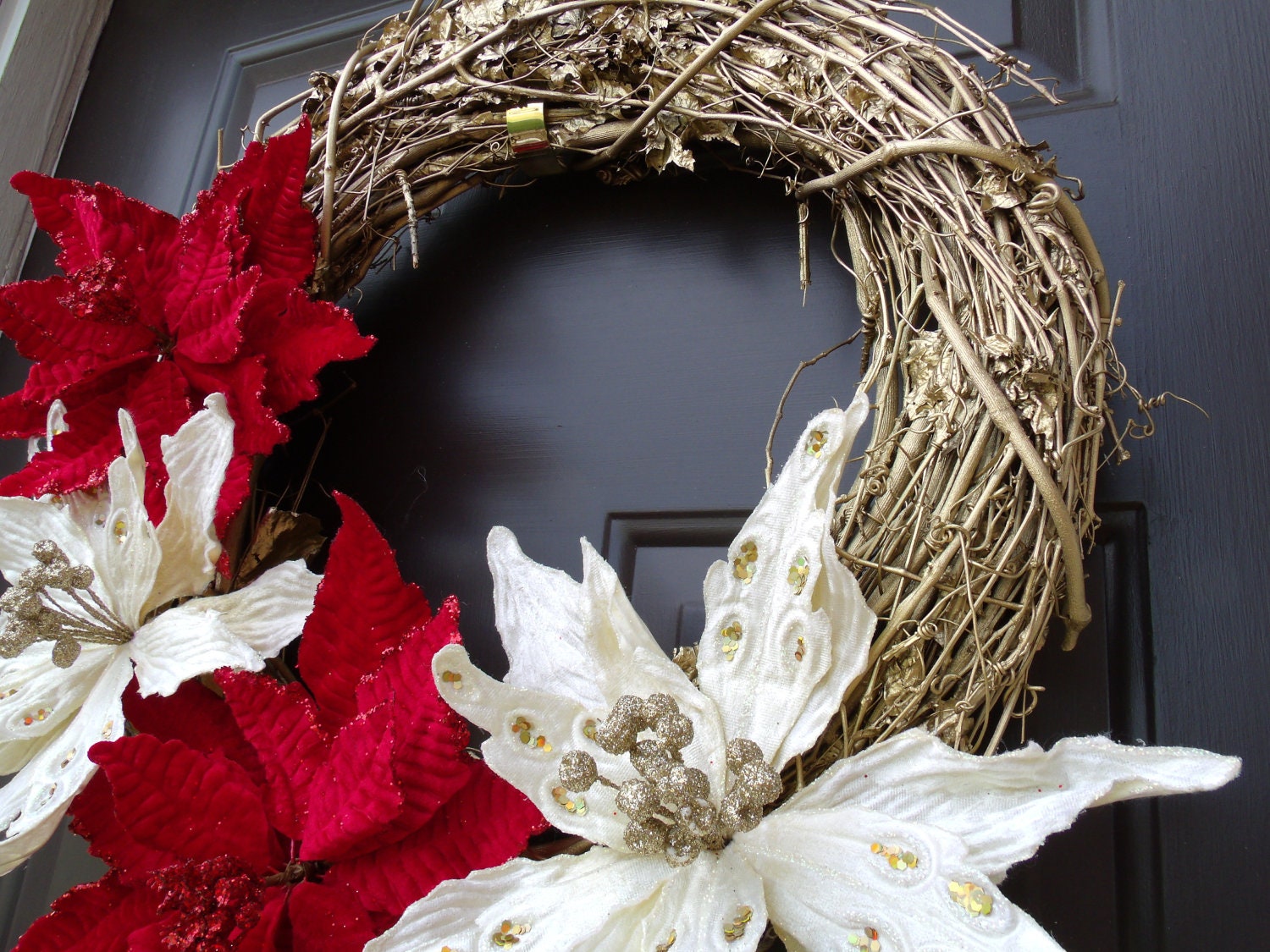 SALE/// Poinsettia Grapevine Christmas Wreath - Marked Down 20 DOLLARS