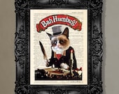 Dictionary Print: -  "Grumpy Cat Scrooge" - upcycled book page, whimsical, cat lover, Famous Grumpy Cat print