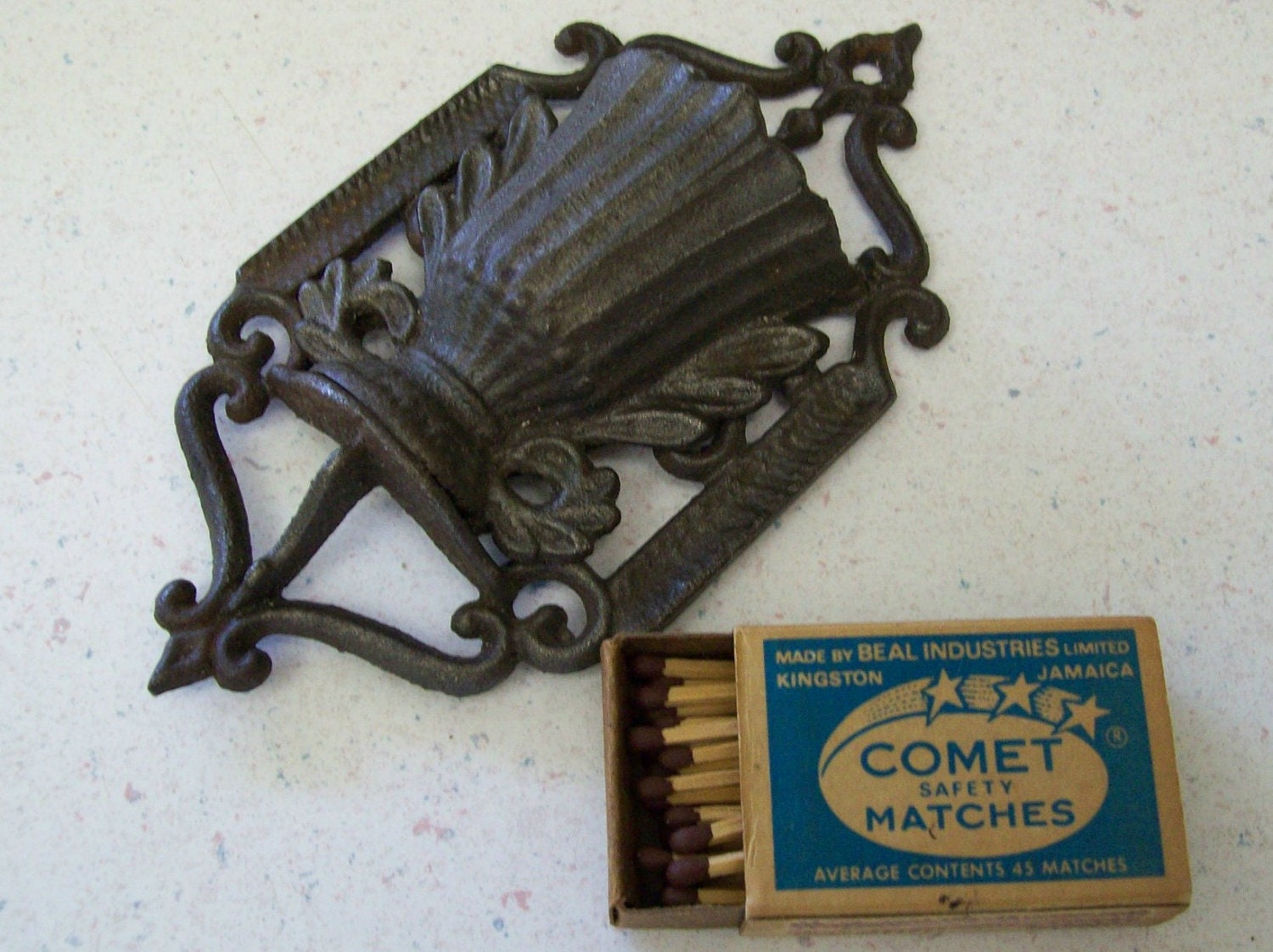 Vintage Cast Iron Wall Mounted Match Holder by CoCosKloset on Etsy