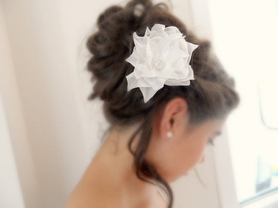 wedding hair flower, wedding accessory, bridal hair accessories, wedding accessory, tulle organza flower, lotus flower, for the bride, 2012,