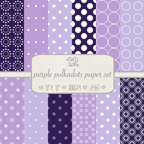 INSTANT DOWNLOAD // Digital Scrapbook Paper // Purple Polka Dots // Commercial and Personal Use // jpeg files // 300 DPI // Instant Download Il_570xn