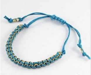 Handmade red string woven bracelet, sky blue