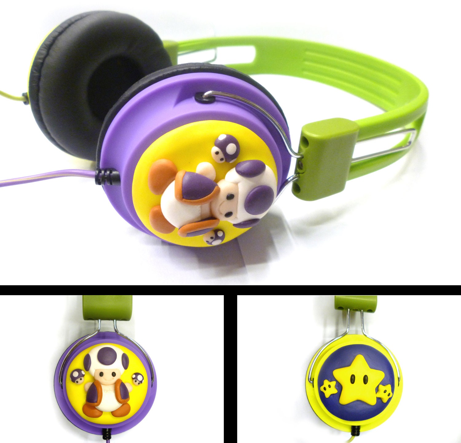 Super Mario inspired headphones - polymer clay