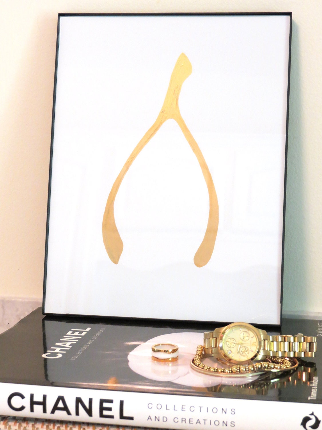 Art Print Framed 24K Gold Stylish Wishbone Print Original Painting