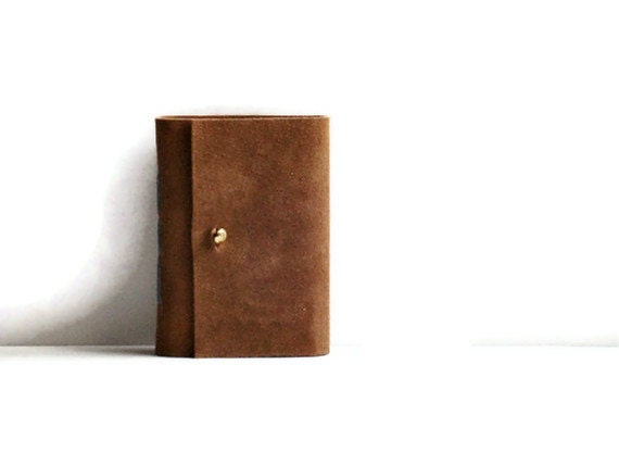 Brown Suede Notebook Small - Handbound Blank Journal with Gold Button Great Fathers Day Gift
