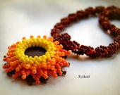 Beaded jellow orange brown necklace, fall fashion, OOAK