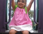 Pillowcase Style Sundress Pink with Green Dot Trim  2T & 4T Two of a Kind