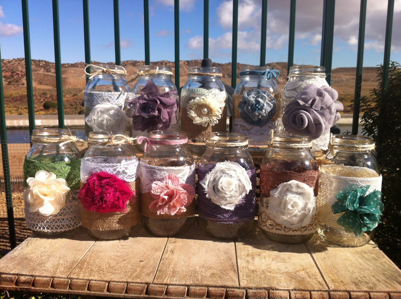 RUSTIC WEDDING DECOR. 25 Bulk Burlap Lace Quart Mason Jars lanterns/vases. Head Table Decor, Wedding Centerpieces Wholesale