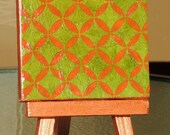 Copper and Green Petal Design Mini Canvas with Burnished Copper Painted Easel, Cute Little Canvas, Small Painting