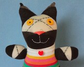 Cute cat with rainbow sweater, handmade of socks