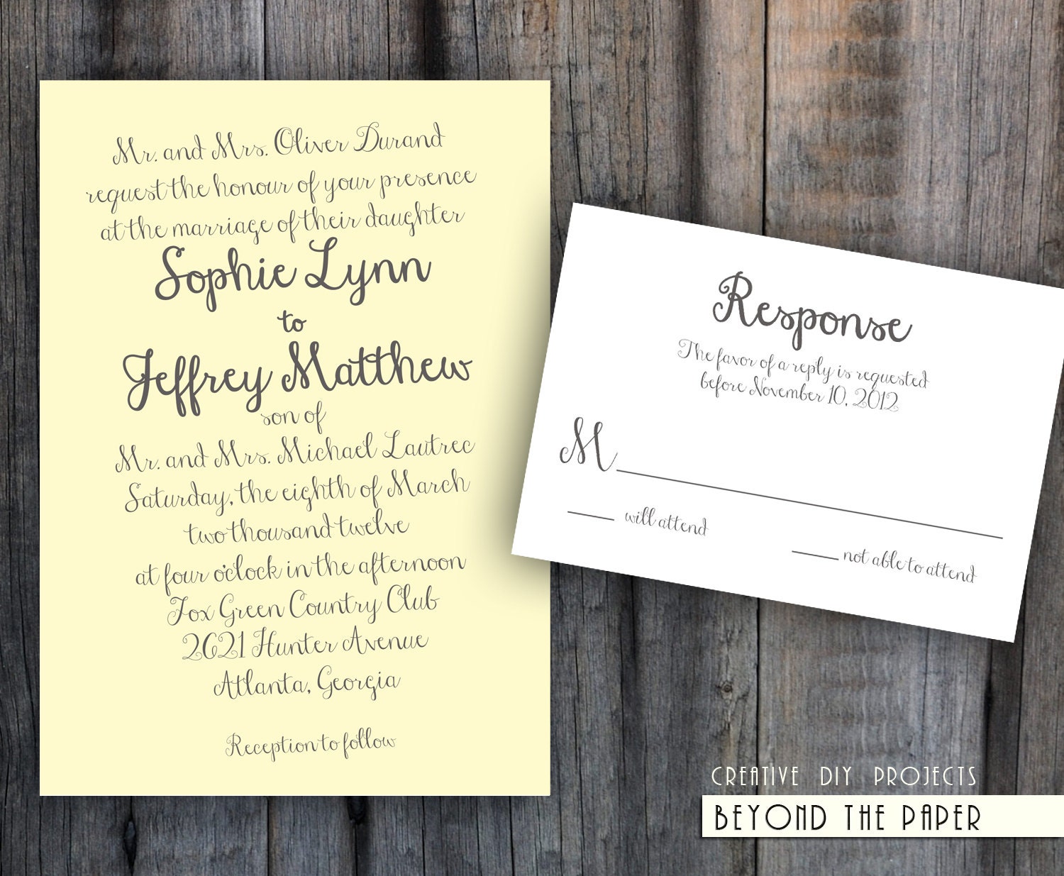 Printable Elegant and Stylish Template Wedding Invitation Set - Custom colors - DIY Wedding - Digital files