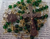 Unbreakable Thistle Flower Scottish Rosary - green glass and bronze