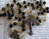Unbreakable Men's Rosary - Black Agate and Bronze