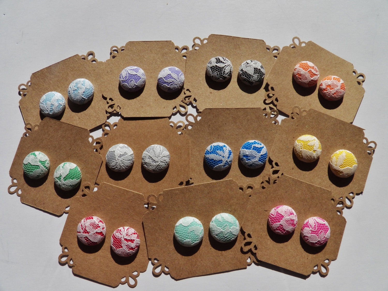 10 Button Earrings for 35 - Fabric Button Earrings -  Hypoallergenic Post - Sensitive Ears - Lace Earrings - Animal Print