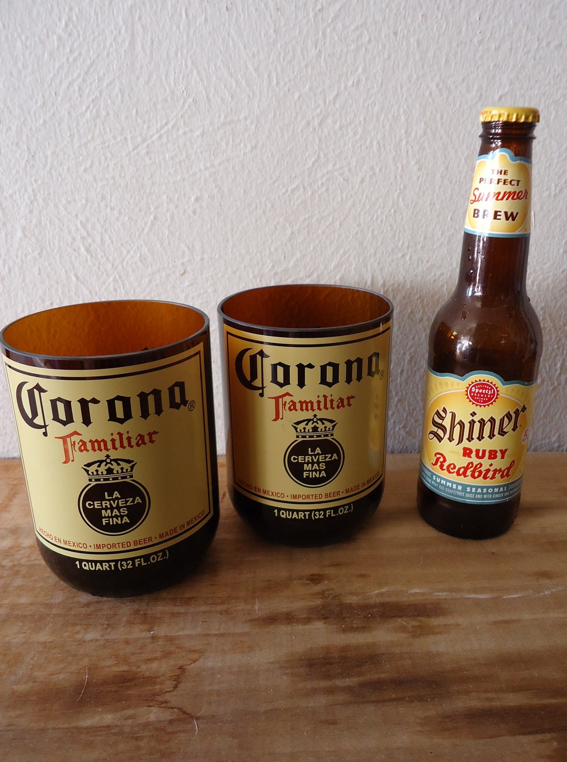 Drinking Glasses Upcylced from Fat Corona Familiar Beer Bottles Set of 2