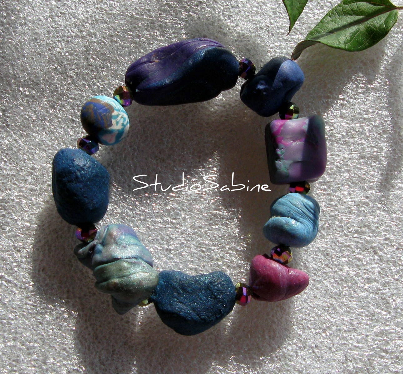 FREE SHIPPING Blue Bracelet -  not your ordinary beads - funky clunky elegant arty chic StudioSabine