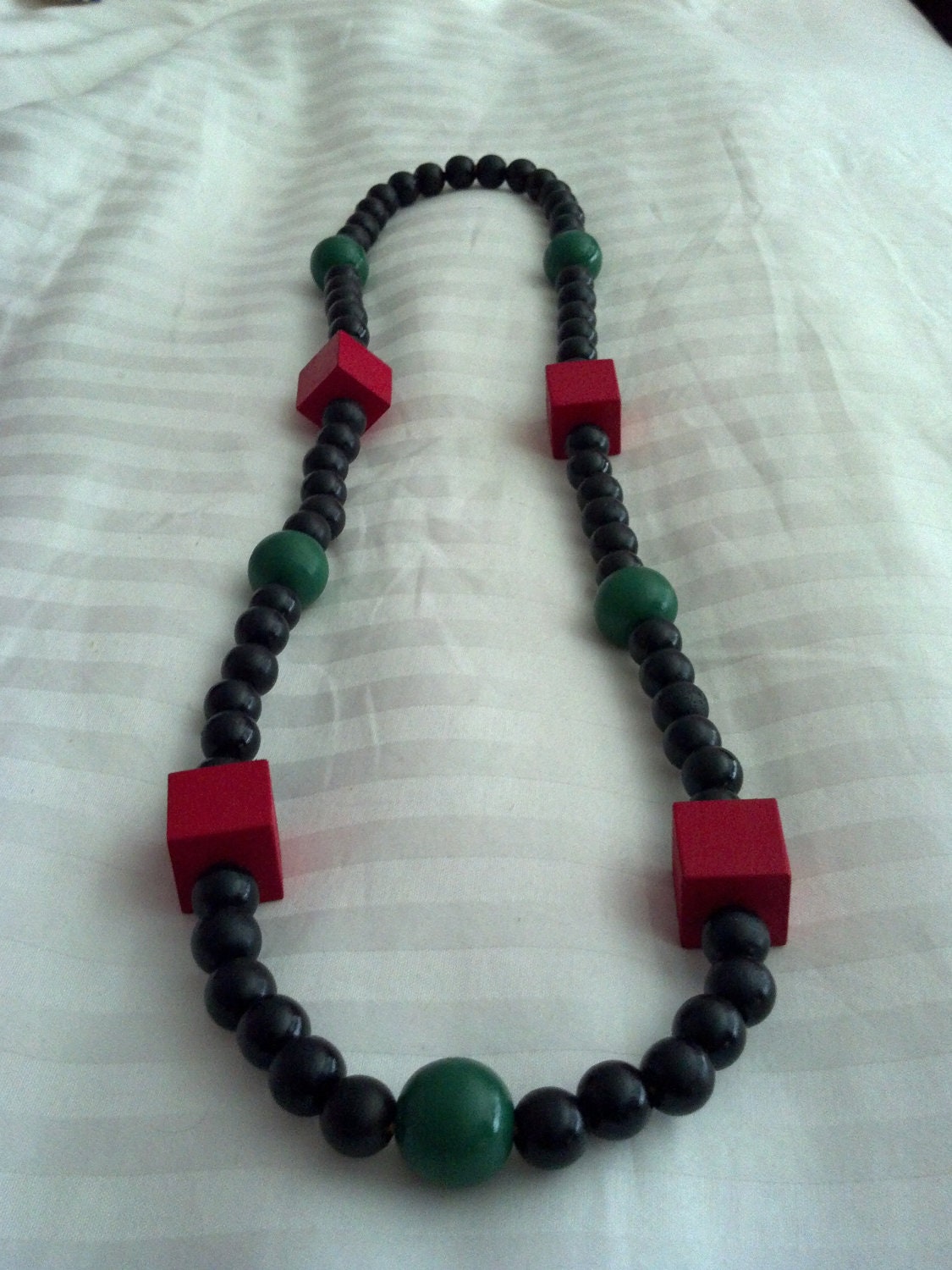 Wooden Necklace with Square & Round Beads