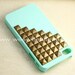 Studded iphone 4 case, Iphone 4s Case, Bronze pyramid studs Light Green Case-- Apple Mint Green iPhone Case 4, iPhone 4 Hard Case
