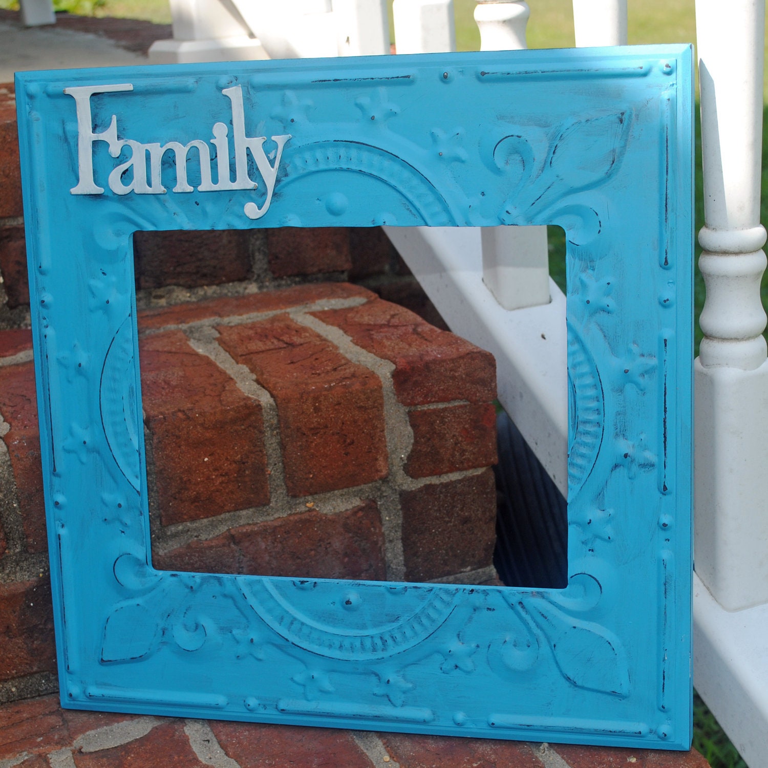 CLEARANCE-READY to SHIP-8x10-Metal Picture Frame-Turquoise-Shabby Chic-Cottage-French Country-Wall Gallery-Vintage Inspired Ornate