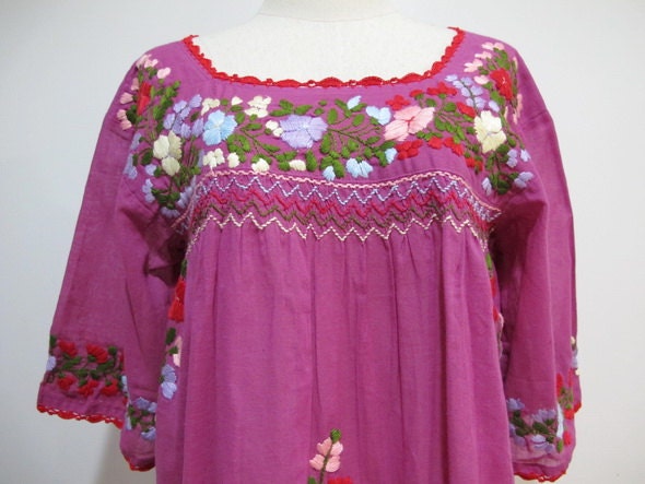 Mexican Embroidered Blouse 3/4 Crochet Sleeves