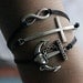 Karma cross anchor silver bracelet Black wax cord bracelet in any size bracelet