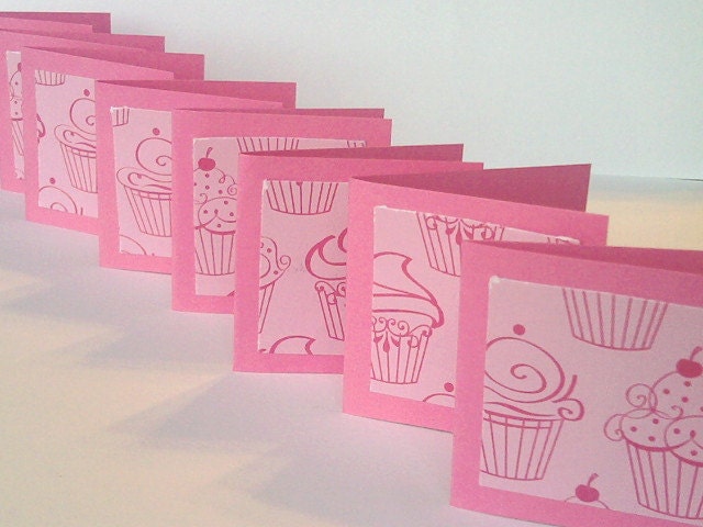 Cupcake Lunch box Notes, Mini Cards, Pink Set of 8
