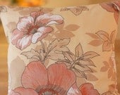 Scandinavian Retro Cushion Cover Vintage Fabric 1970s Brown Flowers