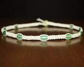 Simple Hemp Choker Necklace - Green Frosted Glass Beads - Square Knot - Women Teen Boy Kid Child Girl