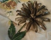 Mocha Vintage Enamel Flower Brooch Chrysanthemum - 9thStVintage