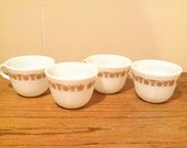 Pyrex Vintage Milk Glass Gold Butterfly Mugs/Cups/Tea Cups