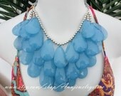 Silver Beaded,Three layer,HUGE Bright Electric Blue Double Strand Briolette Bib Statement Necklace