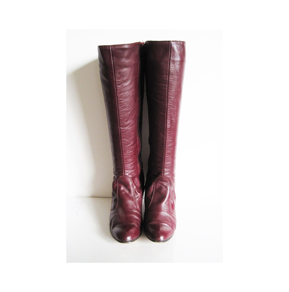 vintage hush puppies leather boots heels burgundy grape size 7.5W womens