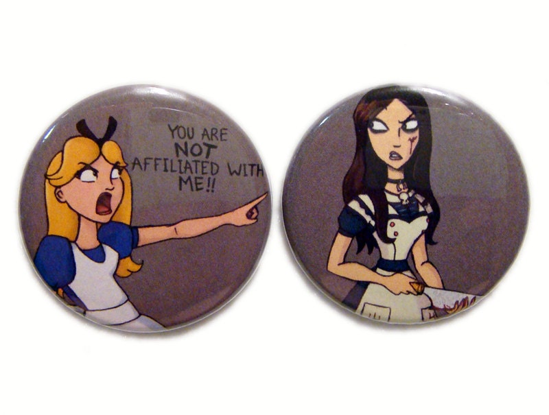 Alice vs. ALICE Pinback Buttons - Set of 2