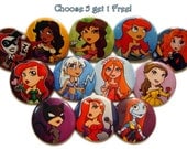 Chibi Button Pins Harley Quinn Disney Ariel Merida Poison Ivy Belle Catwoman Sally Giselle - Buy 5, get 1 FREE
