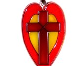 ORNAMENT - Heart & Cross- Acrylic - Red - Yellow- Brown - Home Decor