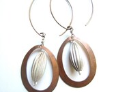 Vintage Copper Teardrop and Silver Bead Bronze Wire-wrapped Hoops  New for Fall