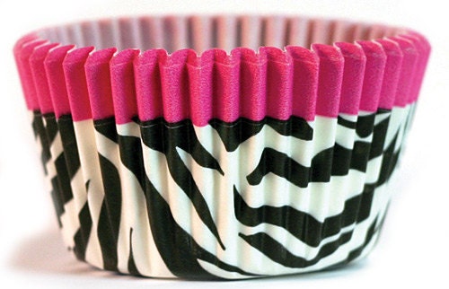 Hot Pink Zebra Cupcake Baking Cups Wrappers 50 pieces, great for your glamour diva rock star party, or bachelorette and wedding chic