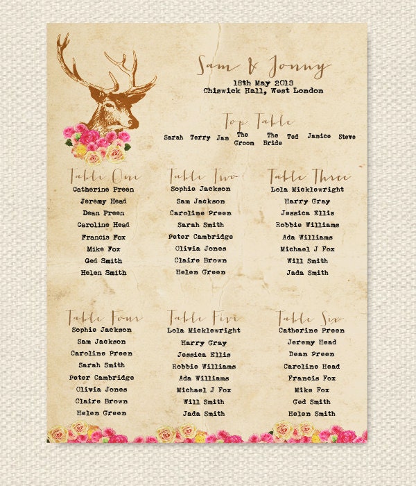 Stag/deer floral Table/Seating Plan ANY SIZE or COLOUR Il_570xn