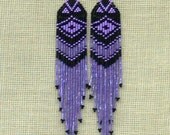Black and Purple Earrings. Native American Beaded Earrings Inspired. Shoulder Dusters. Extra Long Earrings. Beadwork