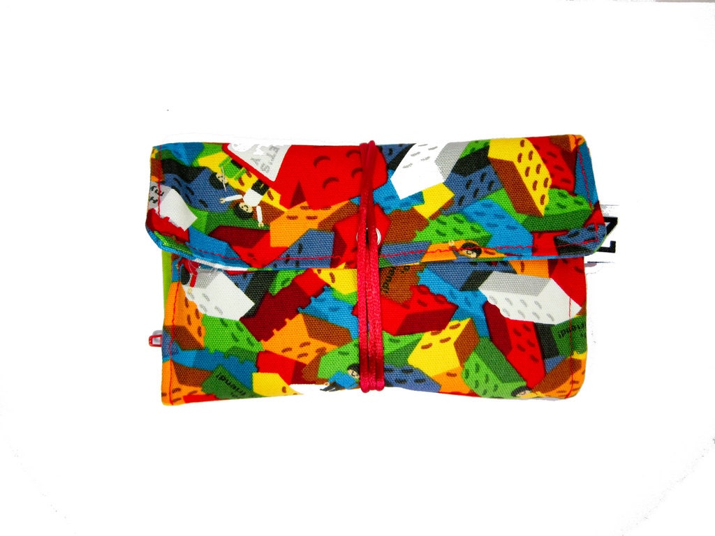 Tobacco pouch "Lego" / Linen - Cotton, medium weight Fabric pouch / Kokka, Echino fabric