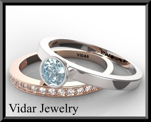 Diamond Wedding Ring Set.Blue Engagement Ring Set.Diamond Wedding Band,topaz wedding set,Blue wedding ring set,14k White Gold.Eternity.rose.