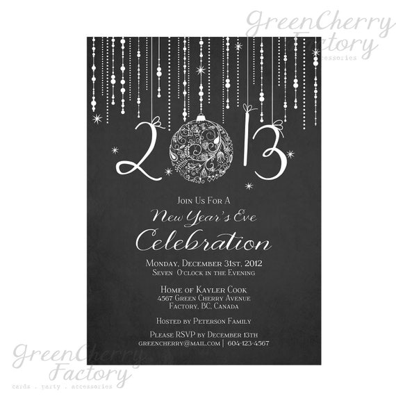 Printable Chalkboard New Year Invitation - Elegant New Year's Eve Invite - Digital New Year Invitation - No.251