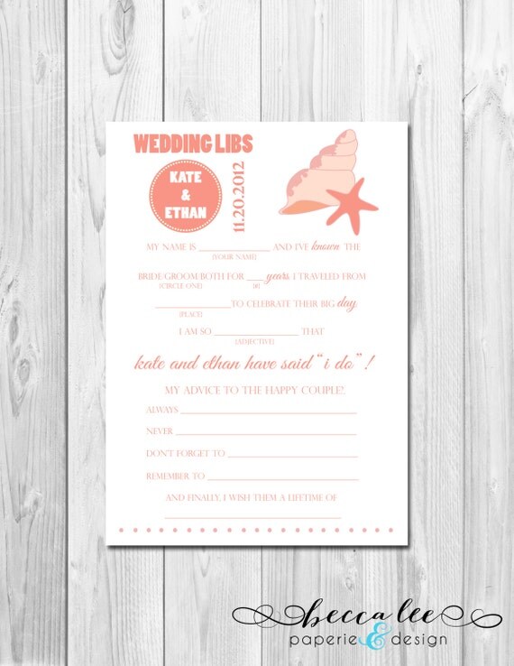 Wedding Advice Mad Lib - Shell & Starfish - Customizable - Printable Il_570xn