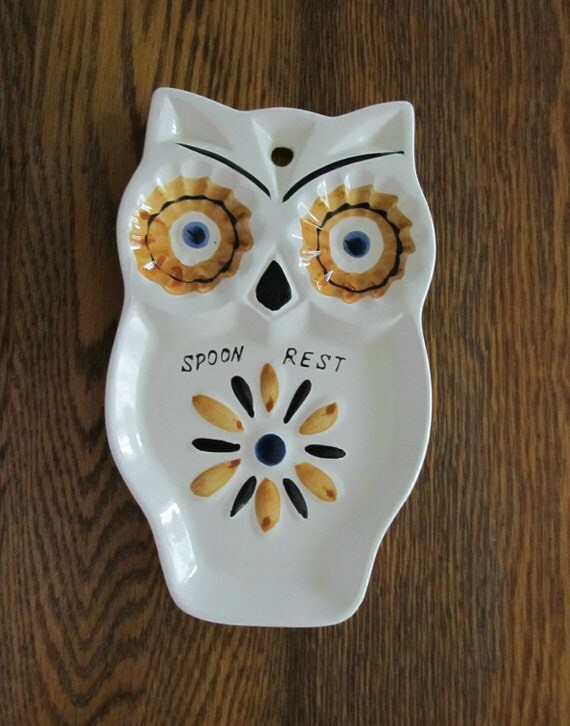 Retro Vintage Owl Spoon Rest with Big Eyes by BluebirdsTreasures